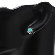 Turquoise Oval Braided Edge Silver Stud Earrings - e362